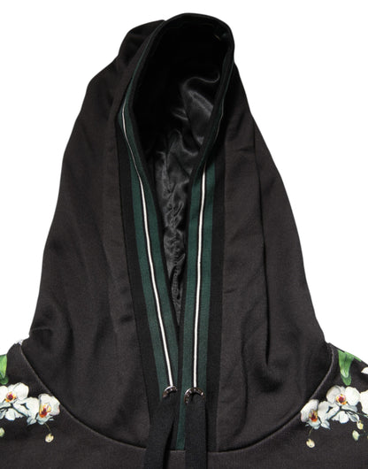 Dolce &amp; Gabbana – KING – Kapuzenpullover mit Blumenkrone und Logo in Schwarz mit Orchideenmuster