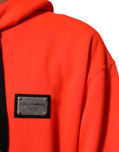Dolce &amp; Gabbana – Kapuzenpullover mit Logo-Patch aus fluoreszierendem Polyester in Rot