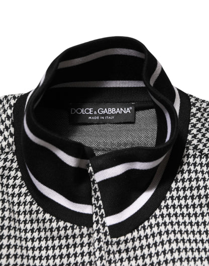 Dolce &amp; Gabbana – Schwarz-weißer Wollpullover mit Hahnentrittmuster und Wappen