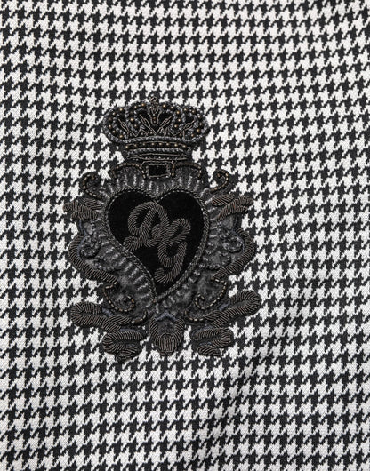 Dolce &amp; Gabbana – Schwarz-weißer Wollpullover mit Hahnentrittmuster und Wappen