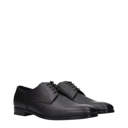 Prada Black Leather Oxfords And Derbies