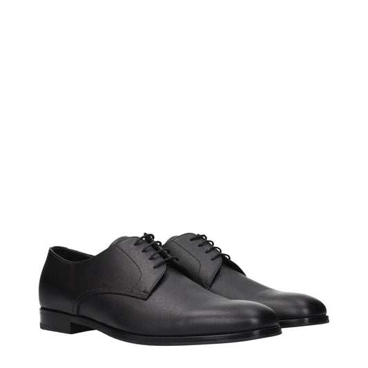 Prada Black Leather Oxfords And Derbies
