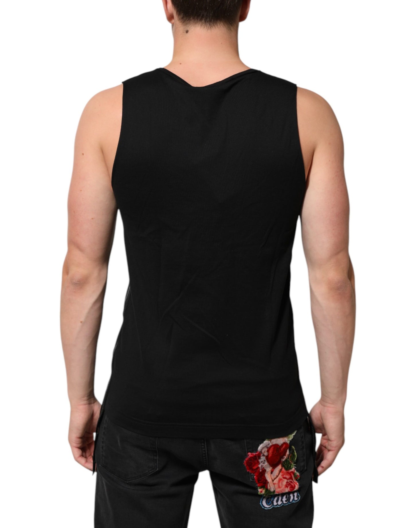 Dolce &amp; Gabbana Schwarzes ärmelloses Tanktop aus Baumwolle mit DG-Logo für Herren