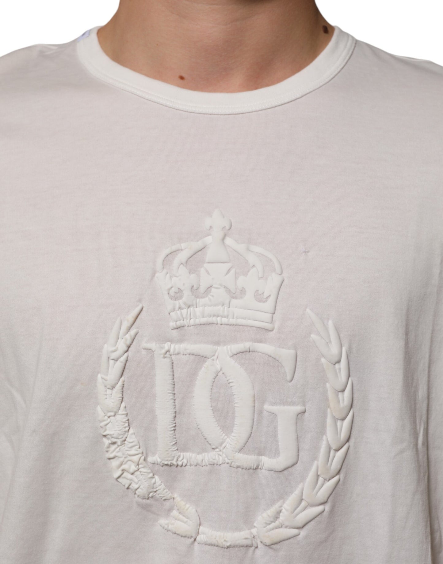 Dolce &amp; Gabbana – Weißes Baumwoll-T-Shirt mit DG-Kronenprägung für Herren