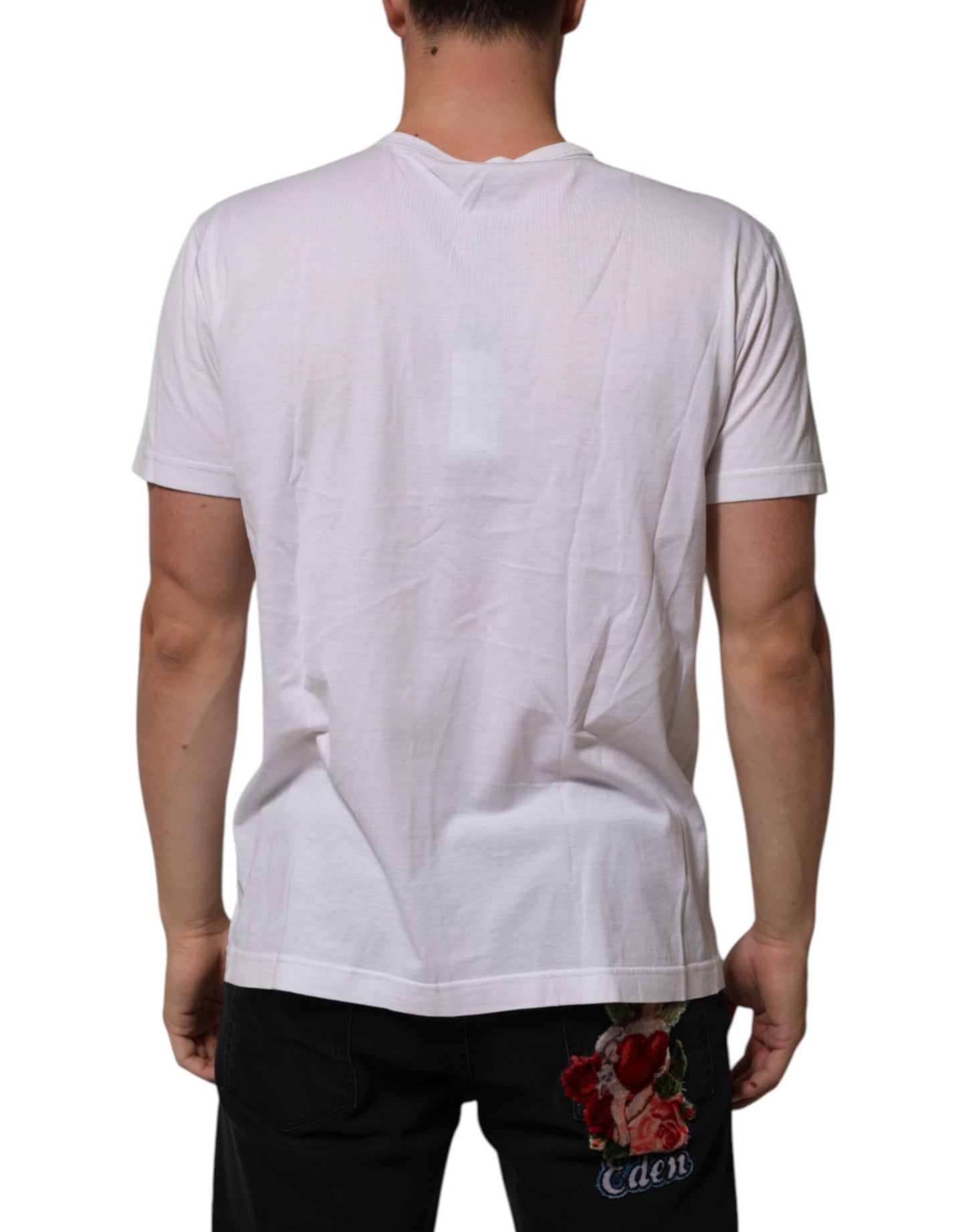 Dolce & Gabbana White Cotton Logo Patch Crew Neck Men T-shirt