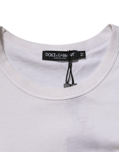 Dolce & Gabbana White Cotton Logo Patch Crew Neck Men T-shirt