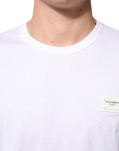 Dolce &amp; Gabbana – Weißes Baumwoll-T-Shirt mit Rundhalsausschnitt und Logo-Plakette
