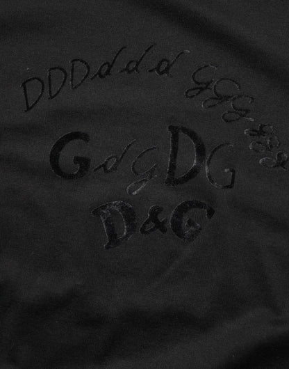 Dolce &amp; Gabbana – Schwarzes Baumwollsamt-T-Shirt mit Logo-Print für Herren