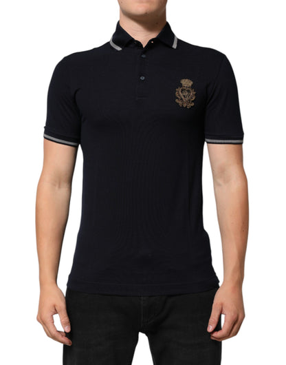 Dolce &amp; Gabbana Herren-T-Shirt mit Kronen- und Wappenlogo aus Baumwolle in Marineblau