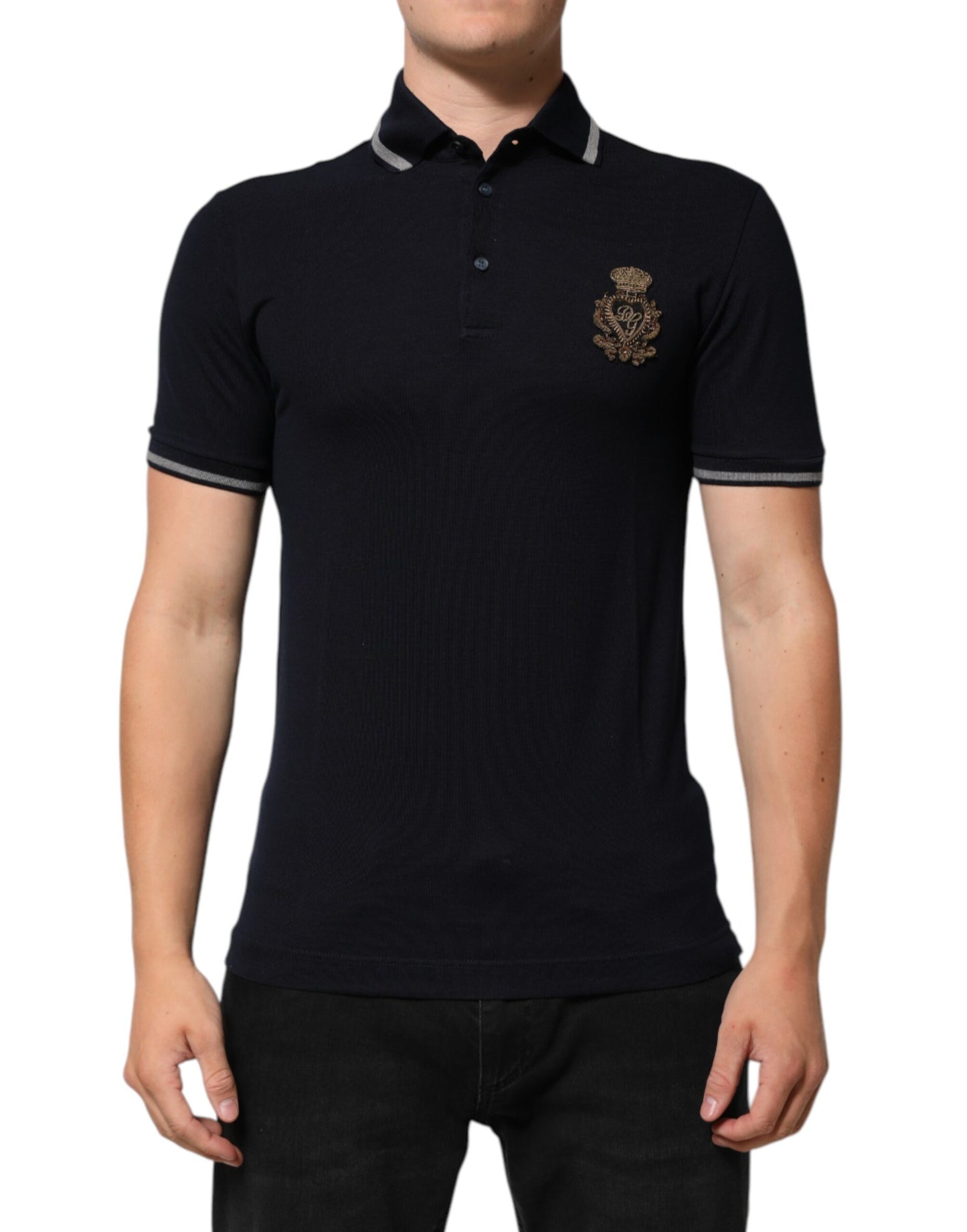 Dolce &amp; Gabbana Herren-T-Shirt mit Kronen- und Wappenlogo aus Baumwolle in Marineblau