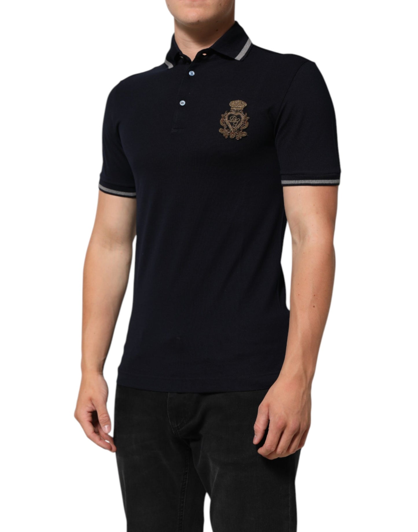 Dolce &amp; Gabbana Herren-T-Shirt mit Kronen- und Wappenlogo aus Baumwolle in Marineblau