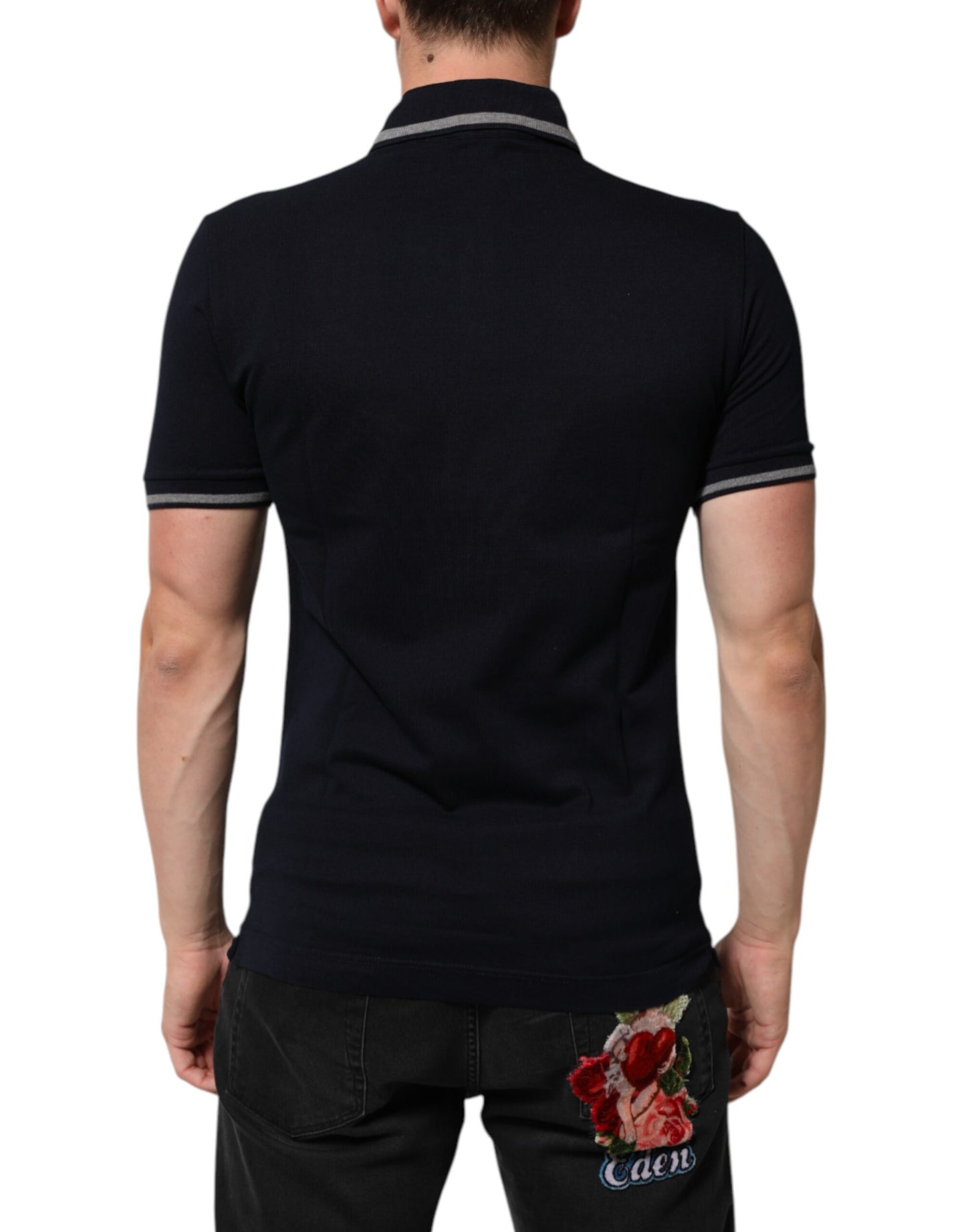 Dolce &amp; Gabbana Herren-T-Shirt mit Kronen- und Wappenlogo aus Baumwolle in Marineblau