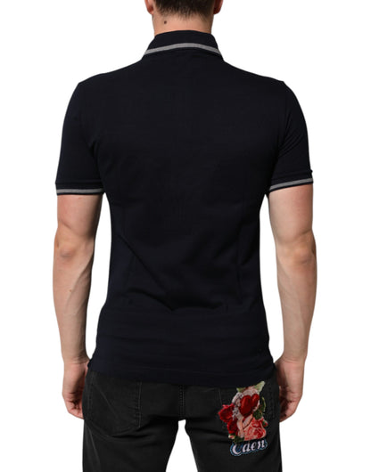 Dolce &amp; Gabbana Herren-T-Shirt mit Kronen- und Wappenlogo aus Baumwolle in Marineblau