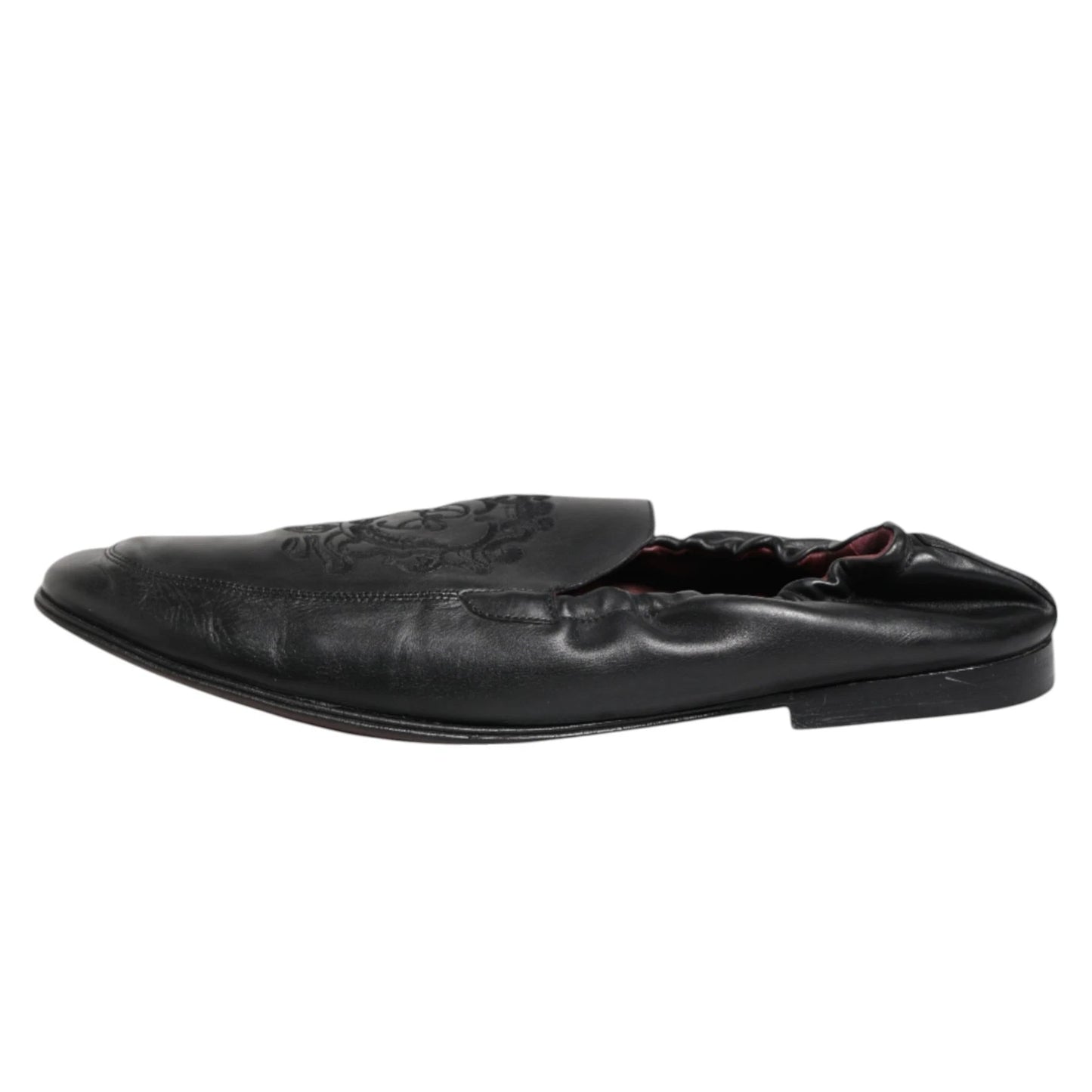 Dolce & Gabbana Black Leather Slip On Men Flat Loafers Shoes