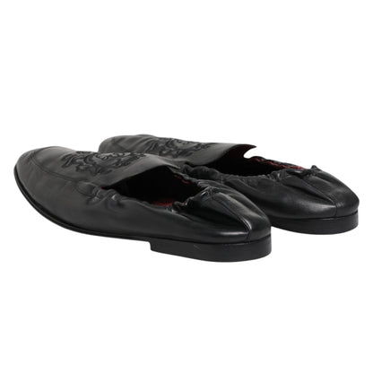 Dolce & Gabbana Black Leather Slip On Men Flat Loafers Shoes