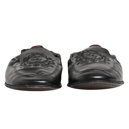 Dolce & Gabbana Black Leather Slip On Men Flat Loafers Shoes