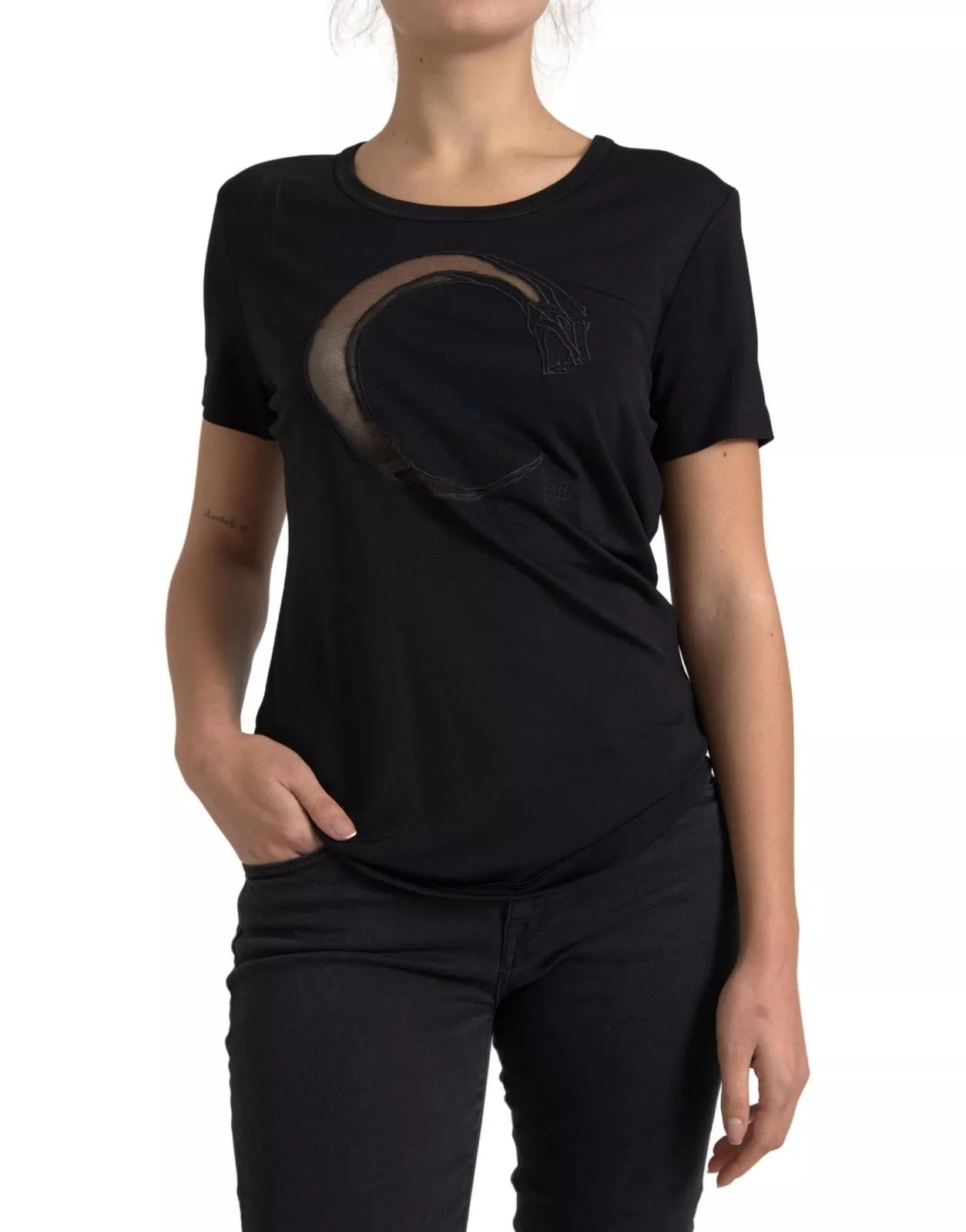 Roberto Cavalli – Schwarzes CLASS-T-Shirt aus Viskose mit Rundhalsausschnitt