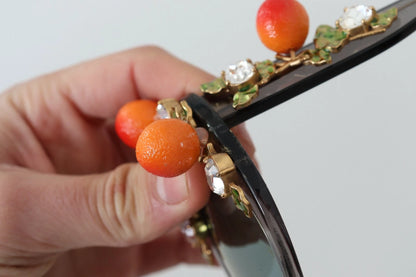 Dolce &amp; Gabbana DG4283B Sonnenbrille mit orangefarbenen Acetat-Kristallapplikationen