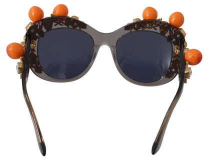 Dolce &amp; Gabbana DG4283B Sonnenbrille mit orangefarbenen Acetat-Kristallapplikationen
