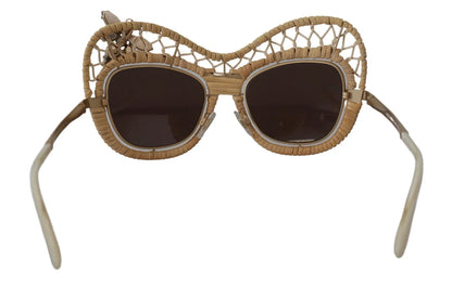 Dolce &amp; Gabbana DG2159B Beige Gold Stroh Schmetterling Kristalle Sonnenbrille