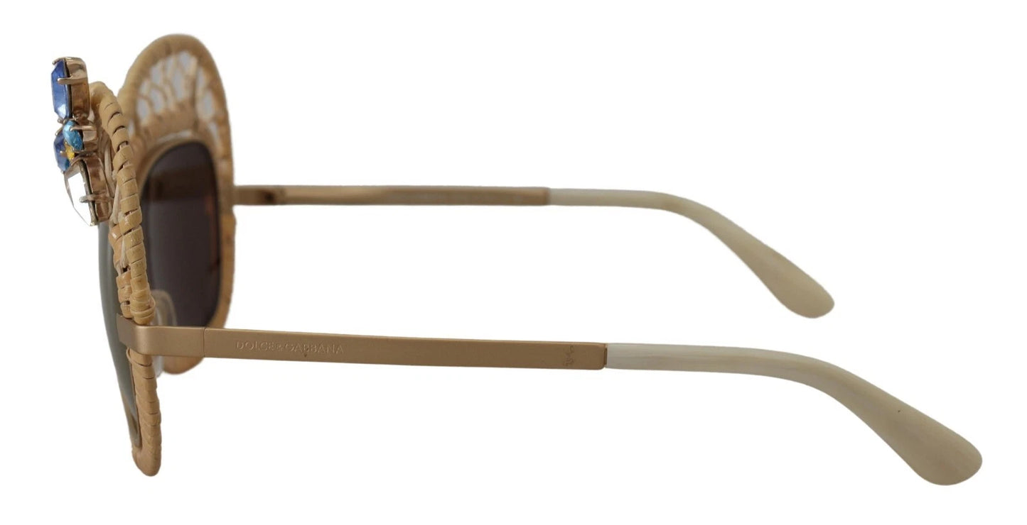 Dolce &amp; Gabbana DG2159B Beige Gold Stroh Schmetterling Kristalle Sonnenbrille