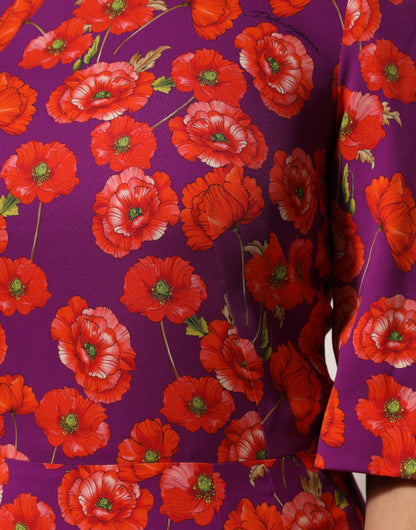 Dolce &amp; Gabbana – Lilafarbenes Midi-Etuikleid aus Seide mit Blumendruck