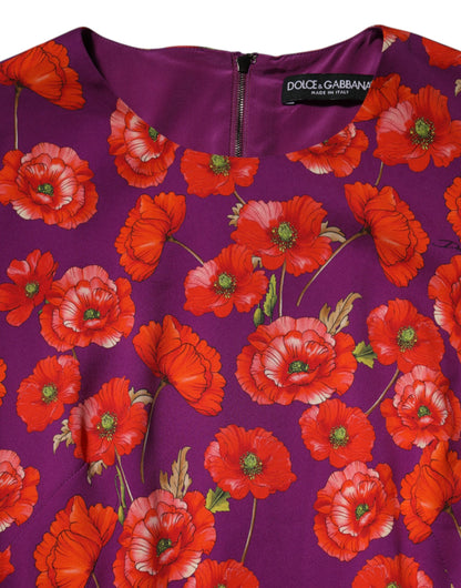 Dolce &amp; Gabbana – Lilafarbenes Midi-Etuikleid aus Seide mit Blumendruck