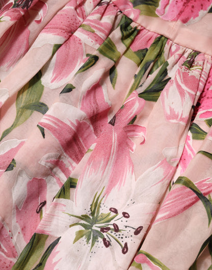 Dolce &amp; Gabbana – Ärmelloses Midikleid mit rosa Blumenmuster und Lilienmuster