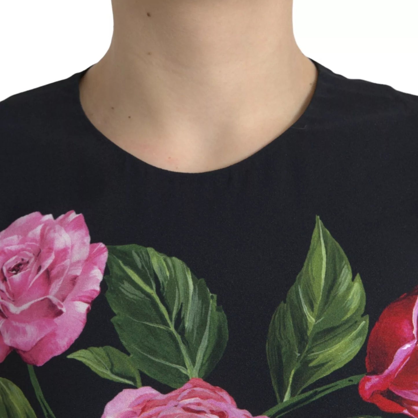 Dolce &amp; Gabbana – Schwarzes Tanktop aus Viskose mit Blumenmuster und Rundhalsausschnitt