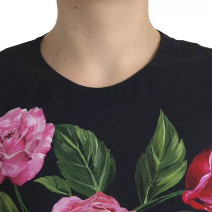 Dolce &amp; Gabbana – Schwarzes Tanktop aus Viskose mit Blumenmuster und Rundhalsausschnitt