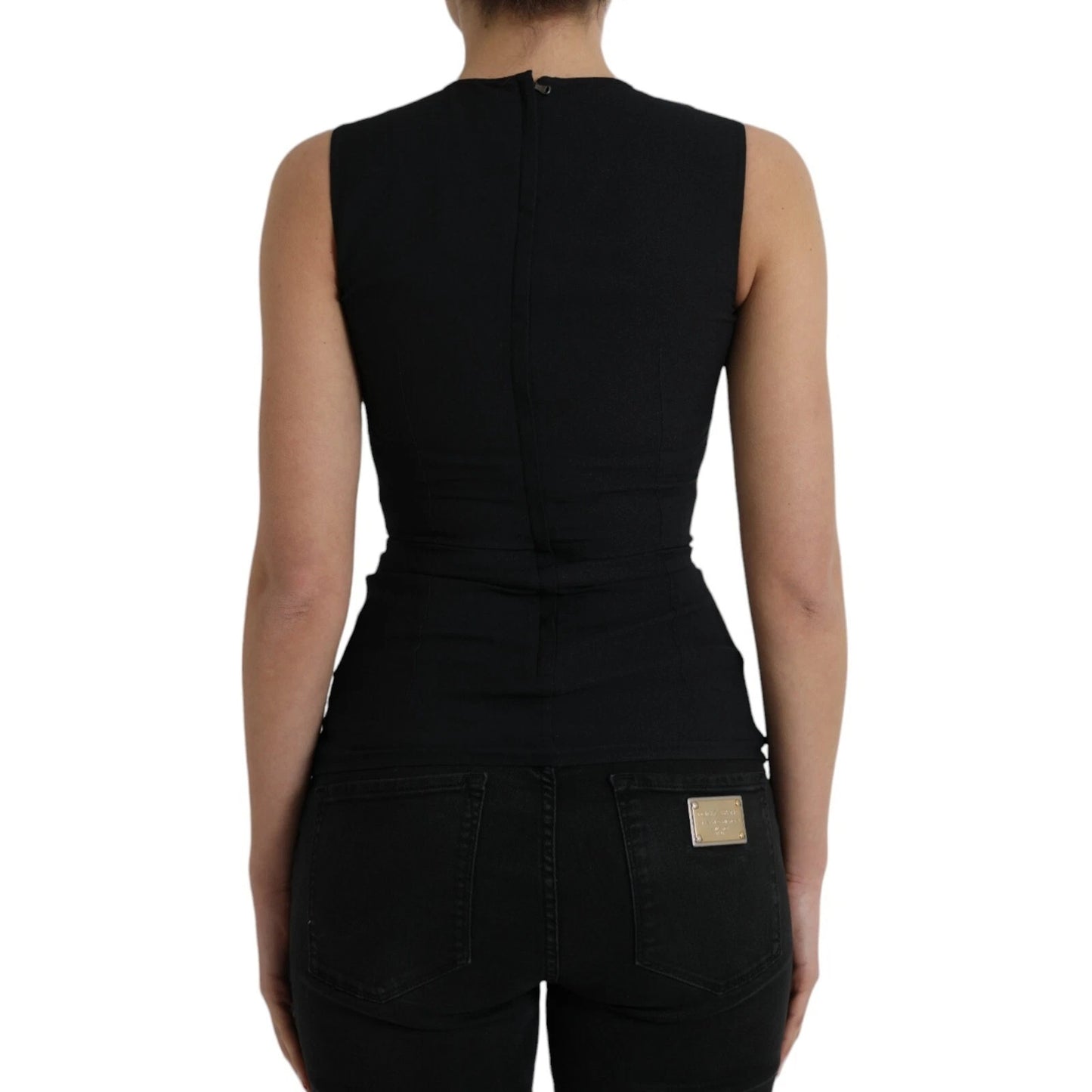 Dolce &amp; Gabbana – Schwarzes Tanktop aus Viskose mit Blumenmuster und Rundhalsausschnitt