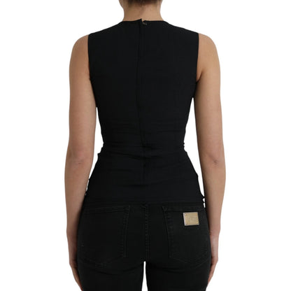 Dolce &amp; Gabbana – Schwarzes Tanktop aus Viskose mit Blumenmuster und Rundhalsausschnitt