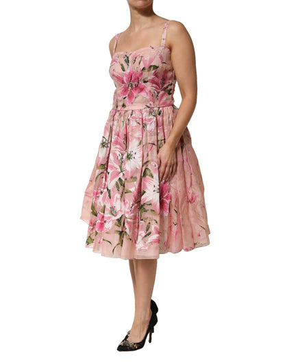 Dolce &amp; Gabbana – Ärmelloses, plissiertes Kleid aus rosa Baumwolle mit Blumenmuster