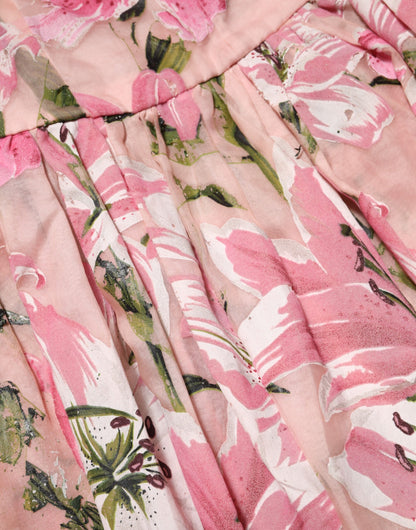 Dolce &amp; Gabbana – Ärmelloses, plissiertes Kleid aus rosa Baumwolle mit Blumenmuster