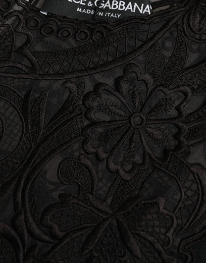 Dolce &amp; Gabbana – Schwarze Bluse mit langen Ärmeln aus Seide und Spitzenbesatz