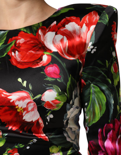 Dolce &amp; Gabbana Schwarzes, figurbetontes Minikleid mit Blumenmuster von Fiori Pittorici