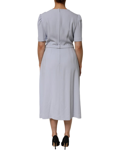 Dolce &amp; Gabbana – Hellblaues Kleid aus Viskosemischung mit Blumenapplikation