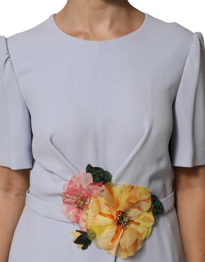 Dolce &amp; Gabbana – Hellblaues Kleid aus Viskosemischung mit Blumenapplikation