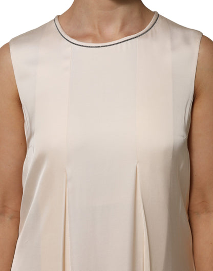 Peserico – Langes, plissiertes, ärmelloses Maxikleid aus Viskose in Beige