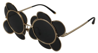 Dolce &amp; Gabbana DG2201 Sonnenbrille in limitierter Auflage mit schwarzen Gläsern und goldenem Rahmen