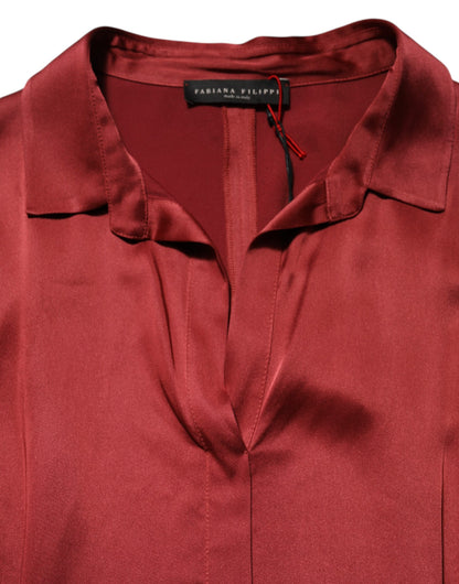 Fabiana Filippi Burgundy Acetate Viscose Satin Long Dress