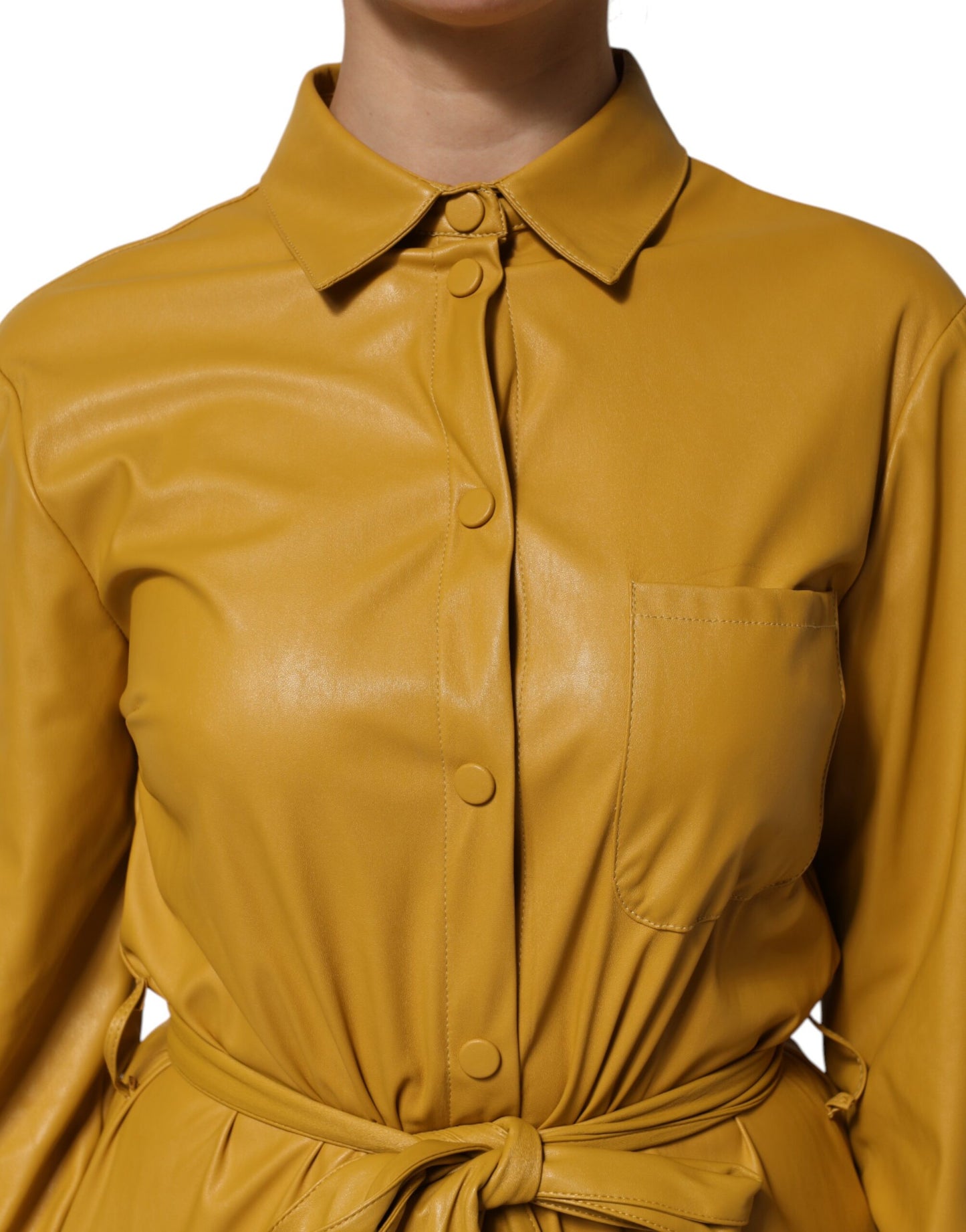 PINKO Polyester Belted Shirt Midi Langarm Gelb Senf