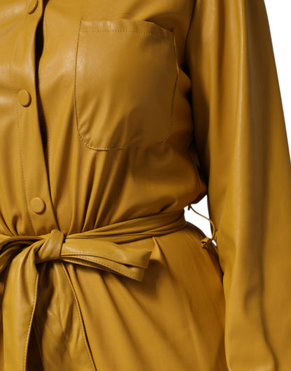 PINKO Polyester Belted Shirt Midi Langarm Gelb Senf