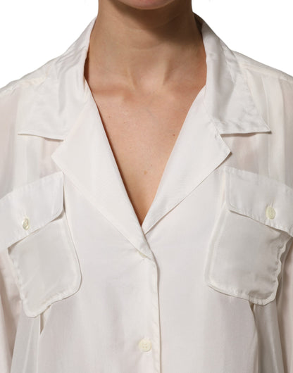 Dolce &amp; Gabbana – Weiße Bluse aus Seide mit Kragen und 3/4-Ärmeln