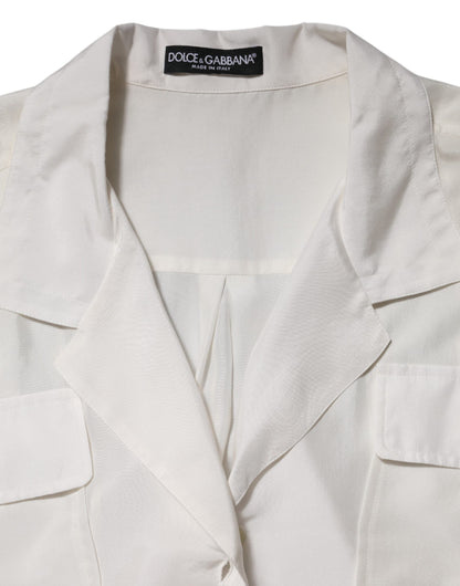 Dolce &amp; Gabbana – Weiße Bluse aus Seide mit Kragen und 3/4-Ärmeln