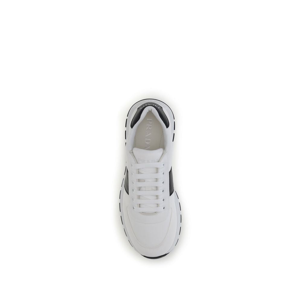 Prada Sneaker aus weißem Kalbsleder, Modell Bos Taurus, niedriger Schaft.