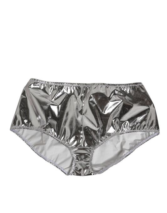 Dolce &amp; Gabbana – Bikinihose mit hoher Taille in Silber-Metallic Damen Unterwäsche
