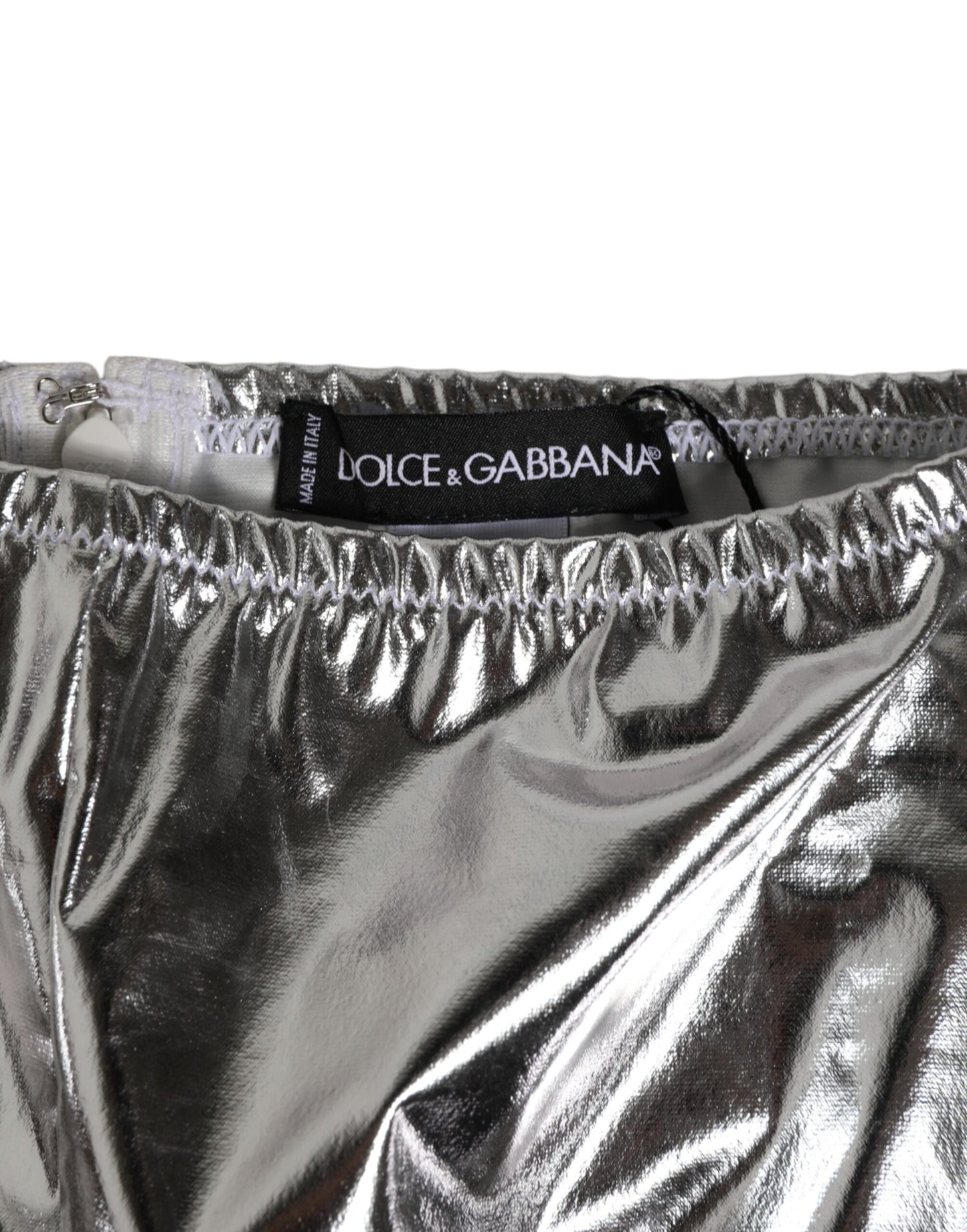 Dolce &amp; Gabbana – Bikinihose mit hoher Taille in Silber-Metallic Damen Unterwäsche