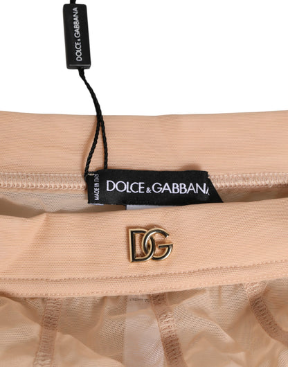 Dolce &amp; Gabbana – Beigefarbene Slip-Unterhose aus transparentem Netzstoff mit hoher Taille