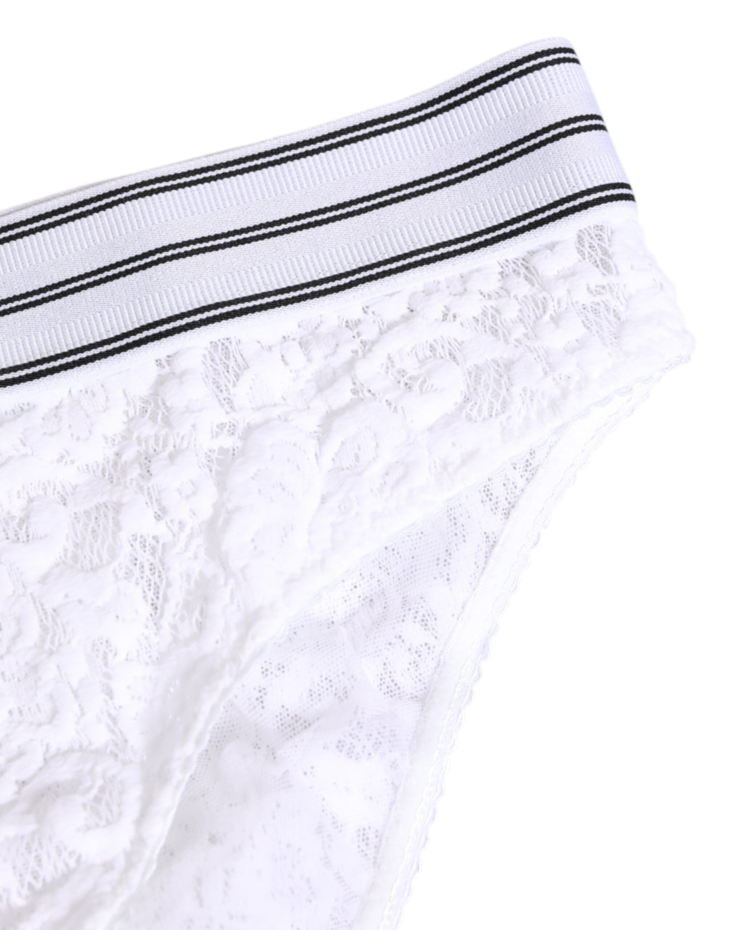 Dolce & Gabbana White Lace Slip Brief Logo Waistband Underwear